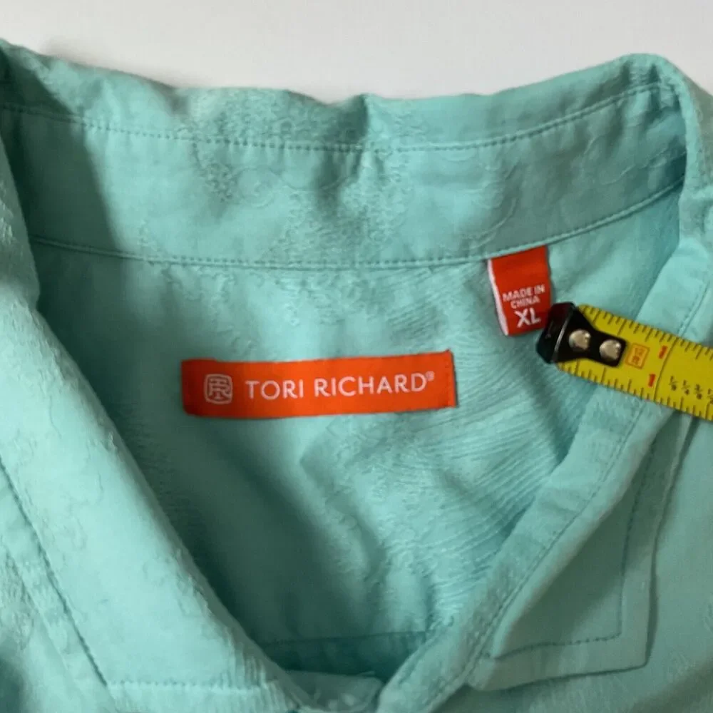 Tori Richard Shirt Mens XL Blue Short Sleeve Floral Orange Label Hawaiian Silk - Picture 3 of 8
